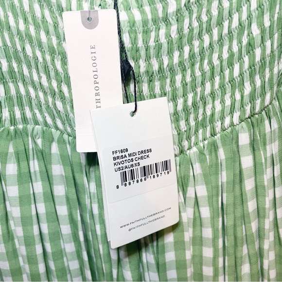 Anthropologie Faithfull the Brand Brisa Midi Dress Green Gingham XS - Picture 6 of 6